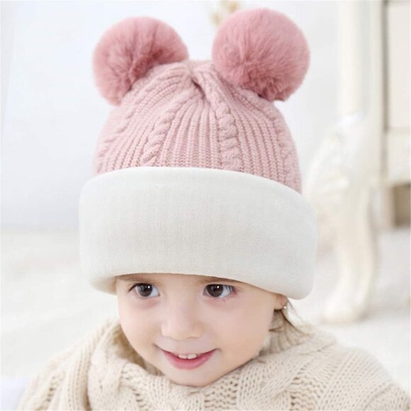 🆕 Baby Girls Pink Winter Warm Scarf Shawl Hat Knit Cute Face Cover Balaclava - Picture 3 of 4